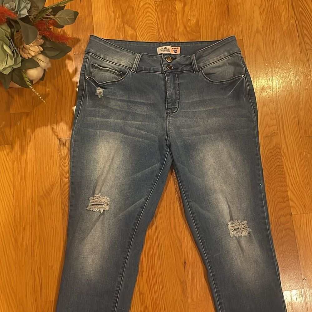 Royalty For Me Mid-Rise Light Wash Distressed Jeans - 12